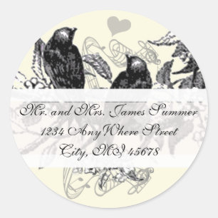 Sticker Rond Adresse de Retour Mariage Fleur Blanche Oiseau Vin