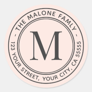 Sticker Rond Adresse de retour minimale en rose pâle