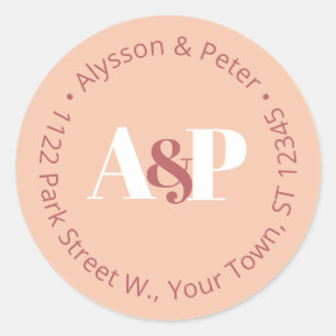 Sticker Rond Adresse de Retour Minimaliste Peach Burnt Sienna