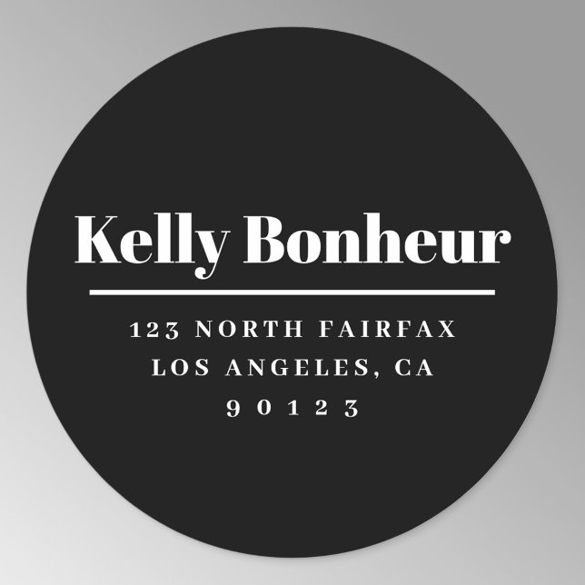 Sticker Rond Adresse de retour moderne en gras noir et blanc (Créateur téléchargé)