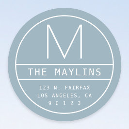 Sticker Rond Adresse de retour moderne et monogramme | Dusty Bl