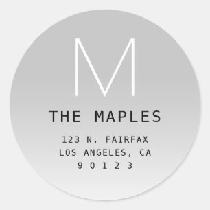 Sticker Rond Adresse de retour moderne et monogramme Grey Omb