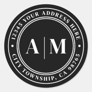 Sticker Rond Adresse de retour Monogramme Noir
