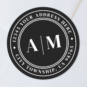 Sticker Rond Adresse de retour Monogramme Noir