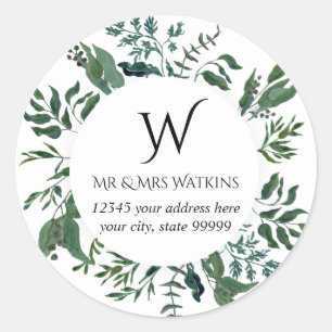 Sticker Rond Adresse de retour personnalisée avec feuillage de 