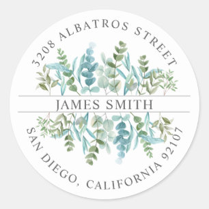 Sticker Rond Adresse de retour personnalisée I Eucalyptus Motif