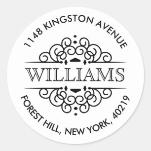 Sticker Rond Adresse de retour personnalisée simple en noir et