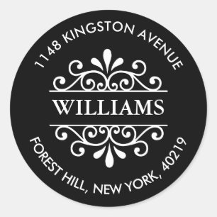 Sticker Rond Adresse de retour personnalisée simple en noir et 