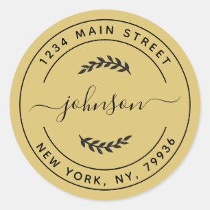 Sticker Rond Adresse de Retour Rond Simple Or