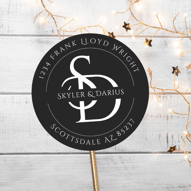 Sticker Rond Adresse de retour simple Monogramme Mariage (Créateur téléchargé)