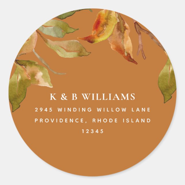 Sticker Rond Adresse en terre cuite de feuillage d'automne (Devant)