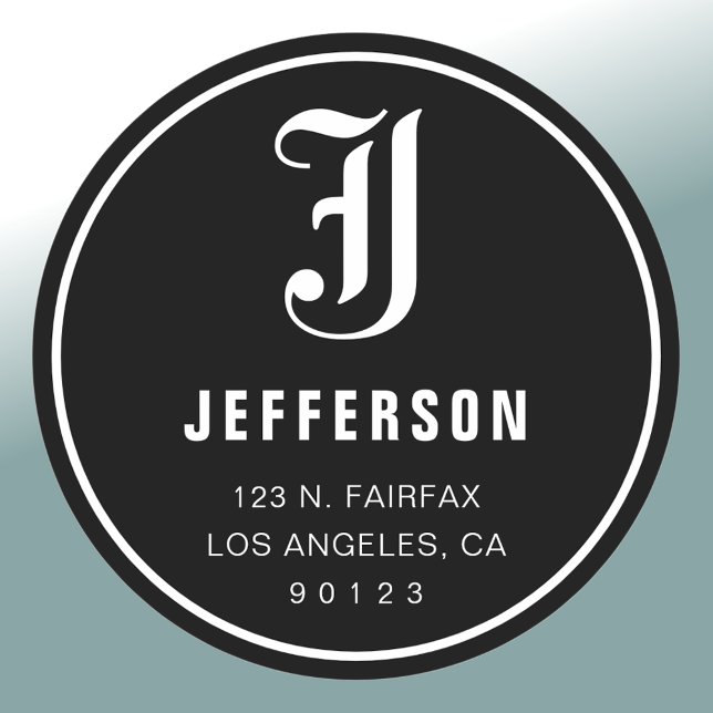 Sticker Rond Adresse et monogramme personnalisables du cool | B (Créateur téléchargé)