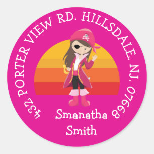 Sticker Rond ADRESSE Fille Pirate Rose