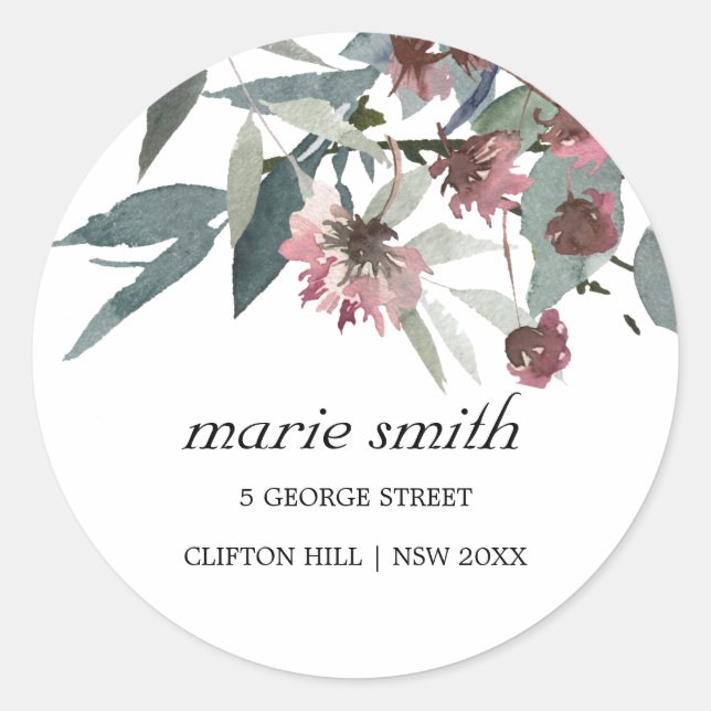 STICKER ROND ADRESSE FLORALE EUCALYPTUS ROSE CHIC SAUVAGE RUSTI (Devant)