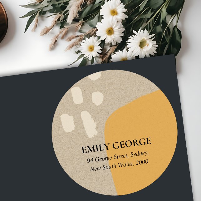 STICKER ROND ADRESSE KRAFT ORANGE ABSTRAITE MODERNE (Créateur téléchargé)