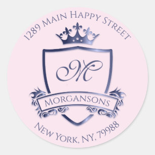Sticker Rond Adresse monogramme Couronne Royal Princesse Marine