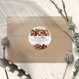 Sticker Rond Adresse monogramme de feuilles d'automne florales 