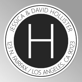 Sticker Rond Adresse ou produit de retour noir et blanc moderne