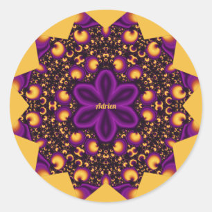 Sticker Rond ADRIEN ~ OUVRIER OEIL ~ Violet Jaune Orange Noir ~