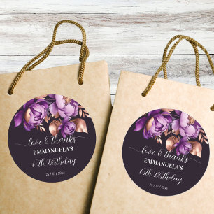 Sticker Rond Adultes fête d'anniversaire violet faveur merci