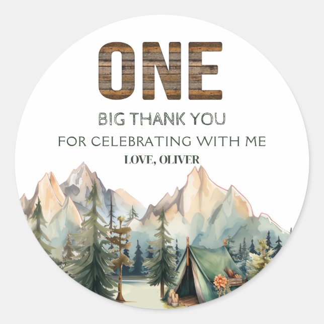Sticker Rond Adventure Attend Happy Camper Merci Anniversaire (Devant)
