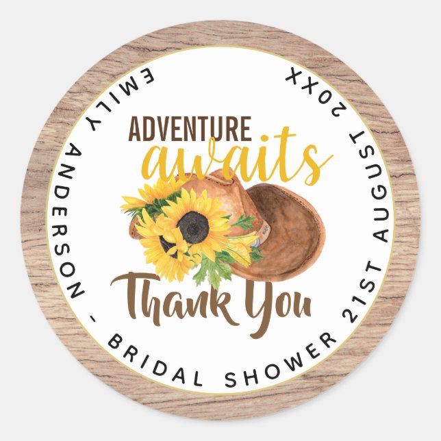 Sticker Rond Adventure Attend la Fête des mariées rustique des  (Devant)