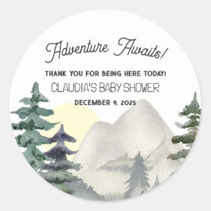 Sticker Rond Adventure Attend ! Montagnes et Merci forestier