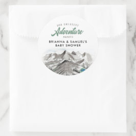 Sticker Rond Adventure Await Couples Baby shower Mountains