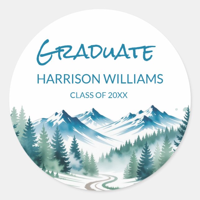 Sticker Rond Adventure Mountain Grad Party Decor (Devant)