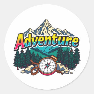 Sticker Rond Adventure Mountain – Outdoor Hiking Nature Design 