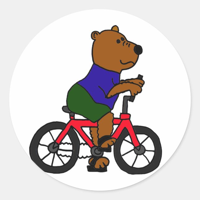 Sticker Rond AE- Caricature à bicyclette d'ours (Devant)