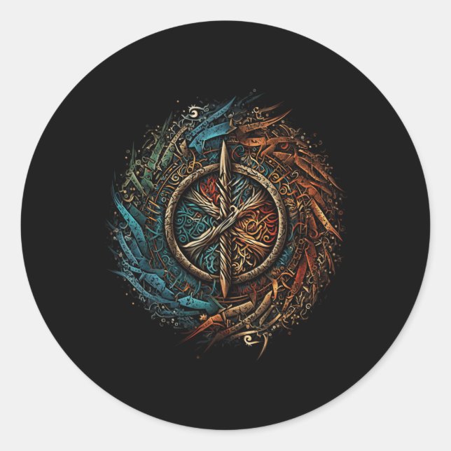 Sticker Rond Aegishjalmur North Valhalla Norse Mythologie (Devant)