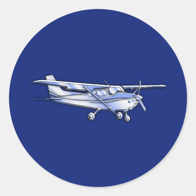 Sticker Rond Aéronef Chrome Cessna Silhouette Volant sur bleu (Devant)