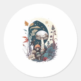 Sticker Rond Aesthetic Goblincore Cottagecore Mushroom Botanica