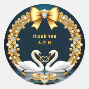 Sticker Rond Affichage de cygnes de mariage romantiques avec de