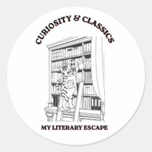 Sticker Rond Affiche d'art esthétique de bibliothécaire félin