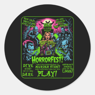 Sticker Rond Affiche de cinéma vintage Horrorfest Halloween Old