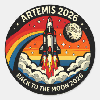 Sticker Rond Affiche de la mission Artemis II sur la Lune 2026 