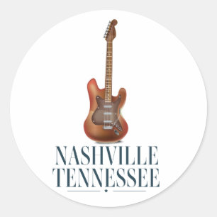Sticker Rond Affiche de voyage de guitare de Nashville Tennesse