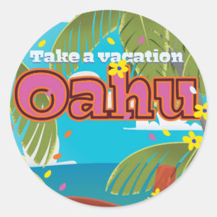 Sticker Rond Affiche de voyage pour les vacances à Oahu
