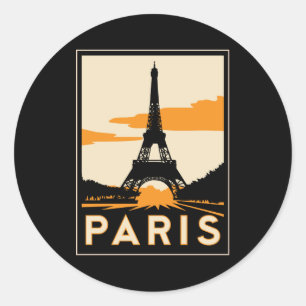 Sticker Rond affiche de voyage rétro paris art déco