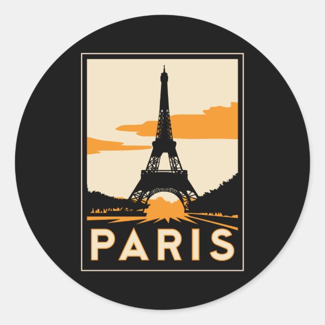 Sticker Rond affiche de voyage rétro paris art déco (Devant)