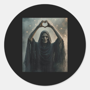 Sticker Rond Affiche d'horreur visage effrayant mains cœur fant