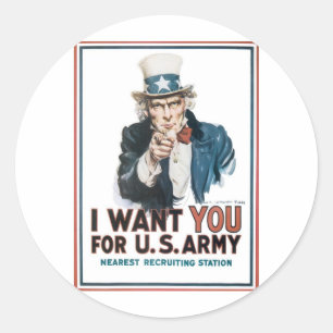 Sticker Rond Affiche d'Oncle Sam, Amérique. Je vous veux pour