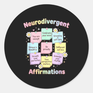 Sticker Rond Affirmations neurodivergentes prise de conscience 