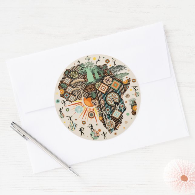 Sticker Rond Africa Map Decorative Tribal Elements Pattern (Enveloppe)