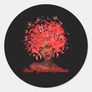 Sticker Rond Africaine Butterfly Ribbon Red Heart Dise