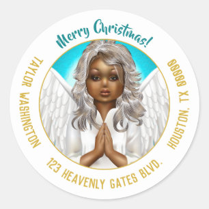 Sticker Rond African American Angel Christmas Adresse de Noël