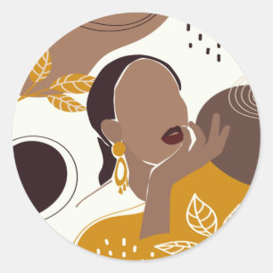 Sticker Rond African American Art, Leaf Girl Print, Black Woman