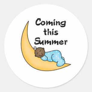Sticker Rond African American Boy on Moon Summer